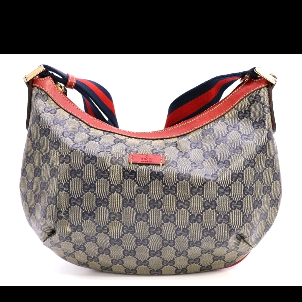 Authentic Gucci Blue Monogram Canvas Crossbody Bag with Red Trim With COA - Picture 3 of 16